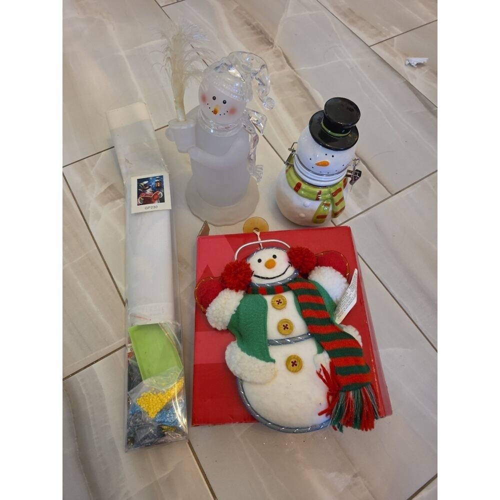 Lot of 4 Christmas Snowman Decorations Glass Jar Wall Hanging Diamond Painting‎